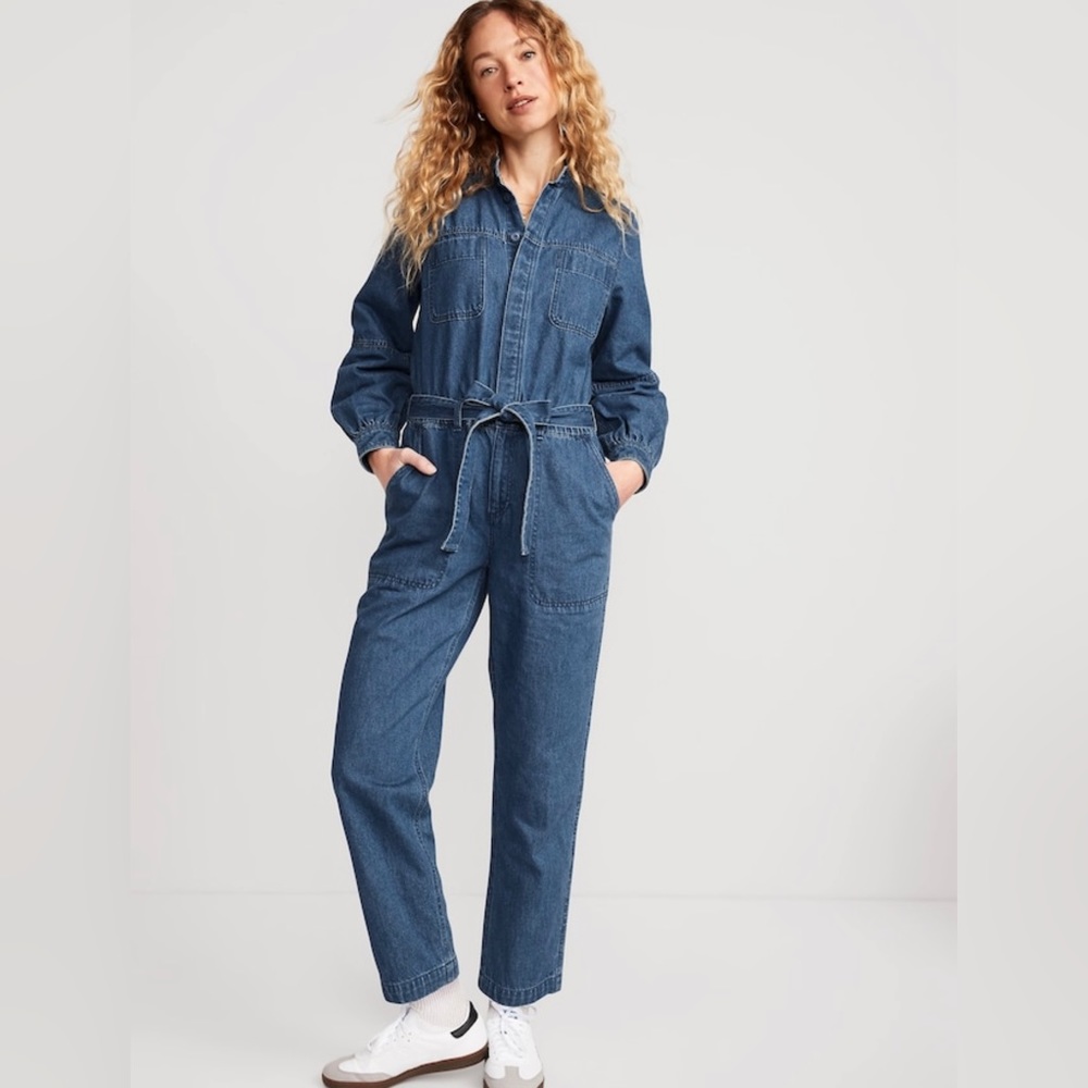 NWOT! Collarless Jean Utility Jumpsuit - Multiple Sizes